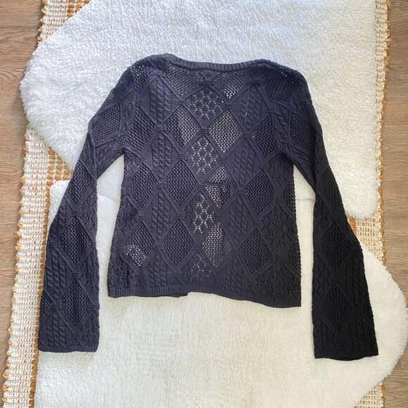 Boho Knit Crochet Sweater Tie Front Long Sleeve Top - Size Small - Picture 3 of 11